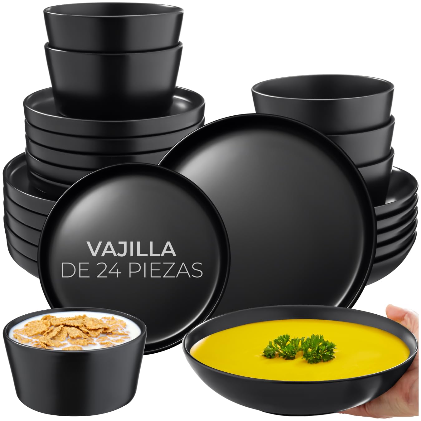 Vajilla estilo urbano Tectake® 24 Piezas Negro