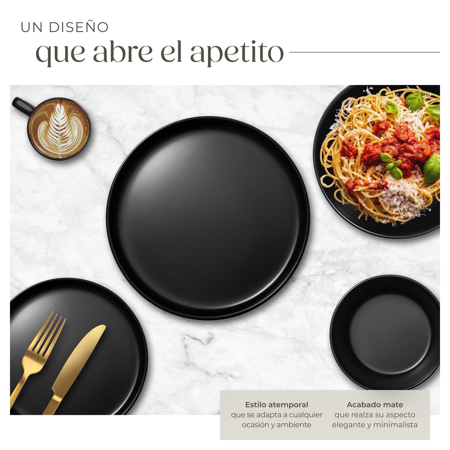 Vajilla estilo urbano Tectake® 24 Piezas Negro