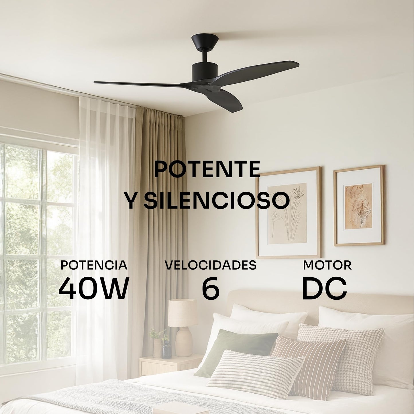 Ventilador de Techo Negro Mate