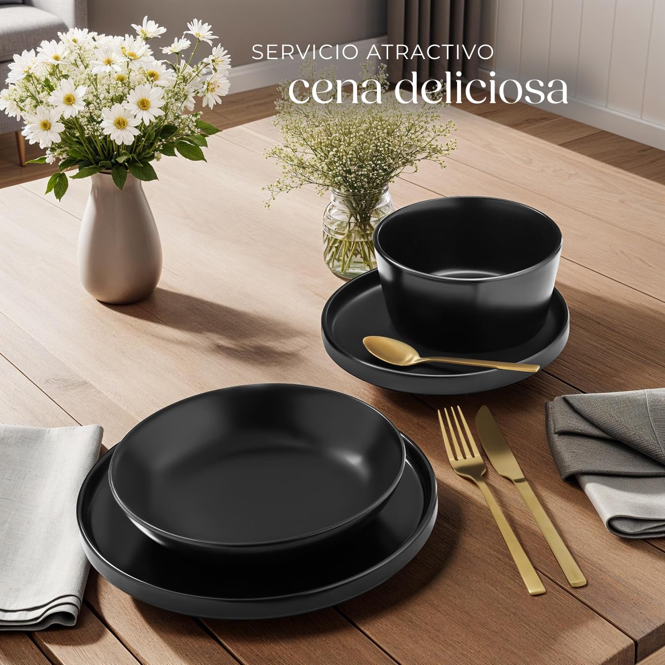 Vajilla estilo urbano Tectake® 24 Piezas Negro