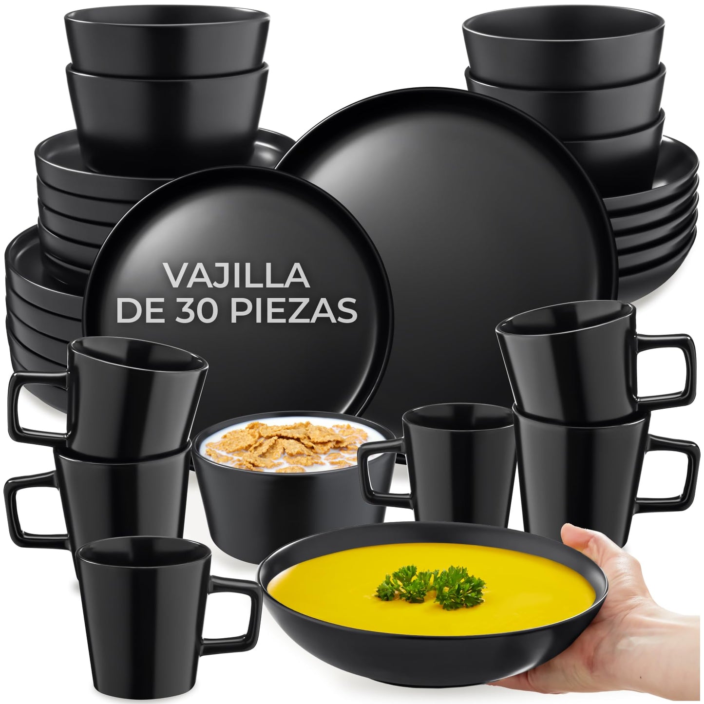 Vajilla estilo urbano Tectake® 24 Piezas Negro