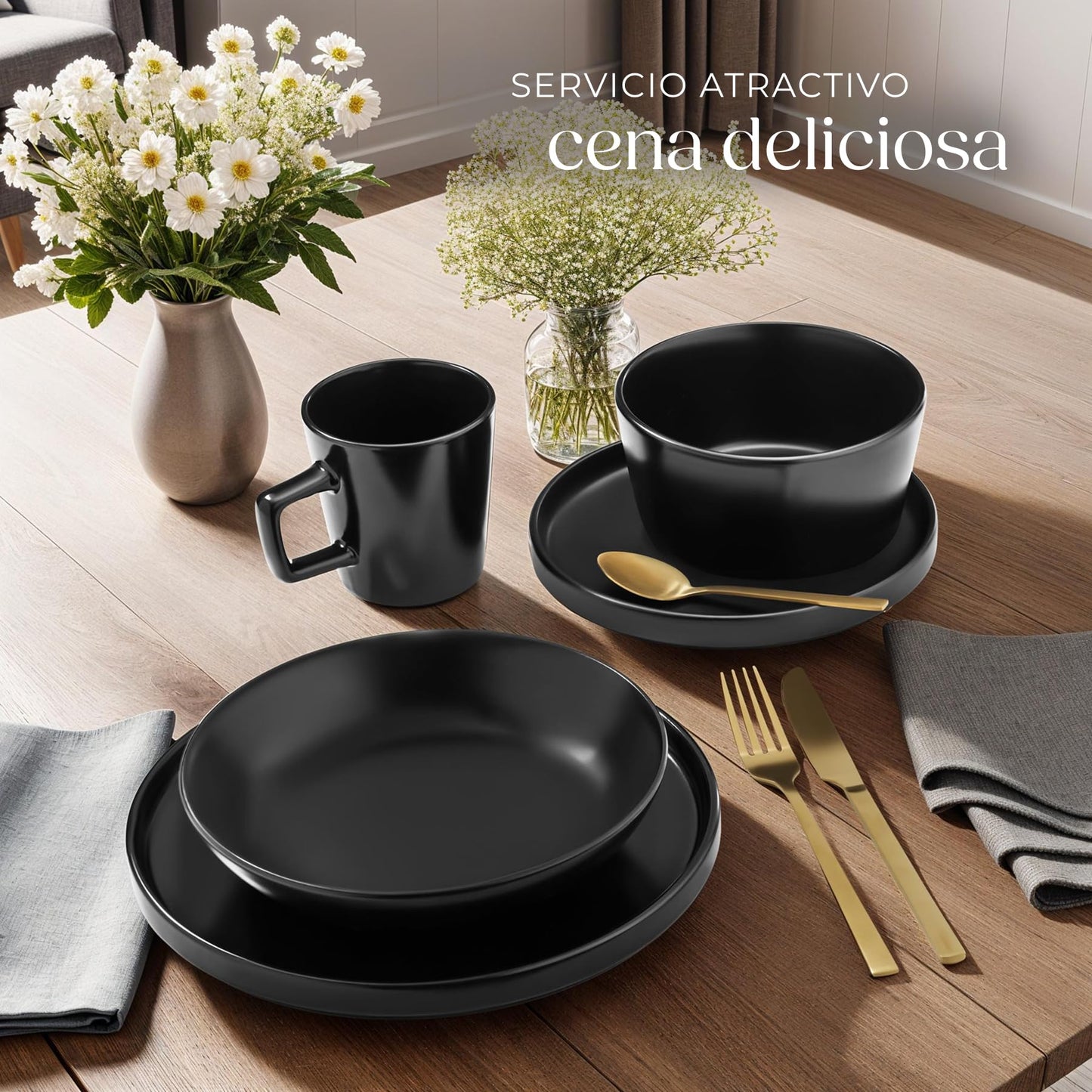 Vajilla estilo urbano Tectake® 24 Piezas Negro